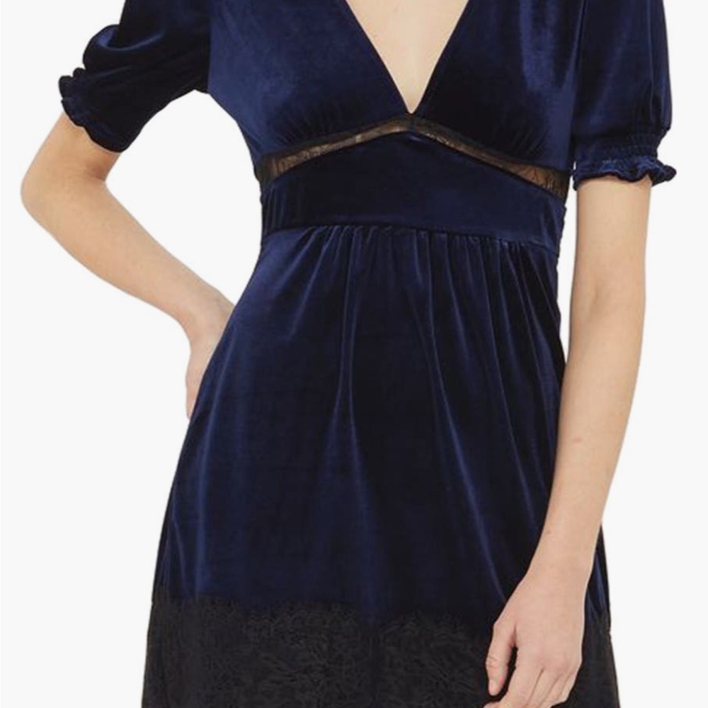 Topshop Lace Inset Velvet Minidress